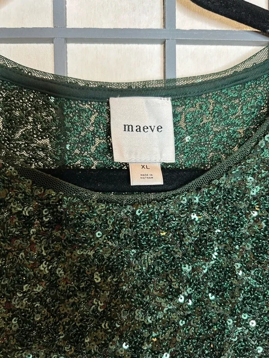 Anthropologie Maeve Emerald Sequin Short-Sleeve Tee - Picture 2 of 5